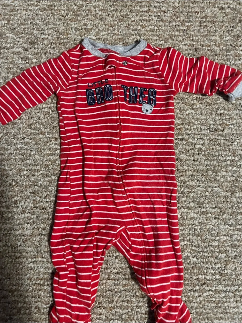 Carter's Red & White Striped 'Little Brother' Footie One-Piece